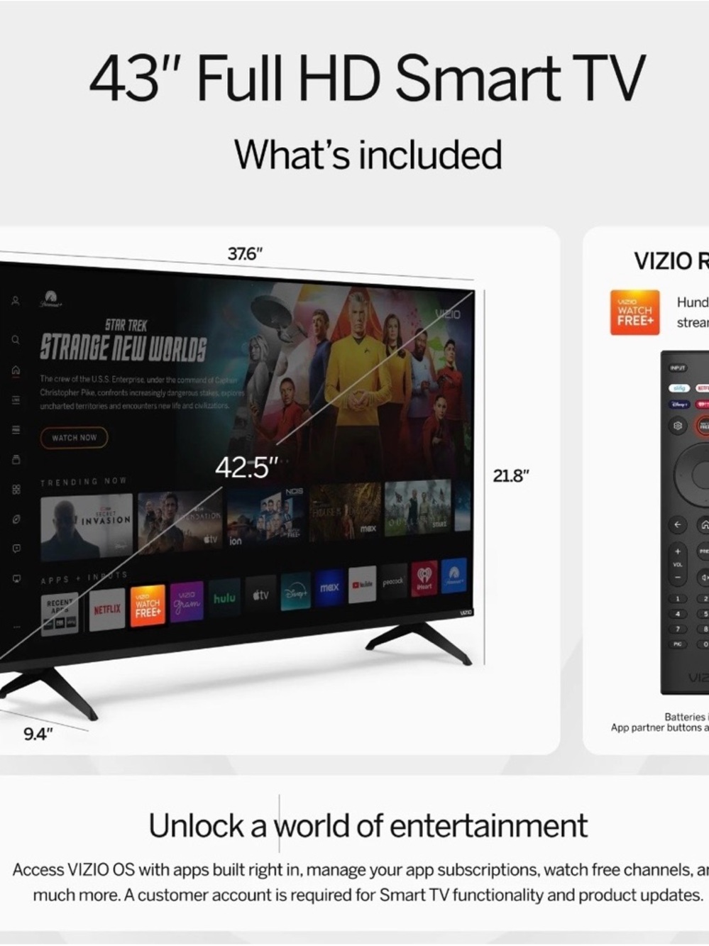 Vizio 43" Full HD Smart TV - Black and Silver trim